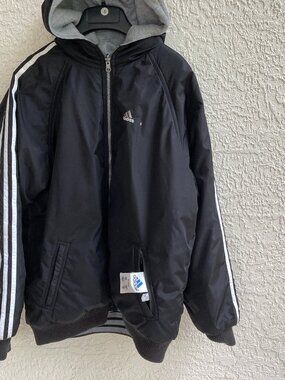 Adidas Reversible Jacket Coat Sz  M Black/Gray Hooded